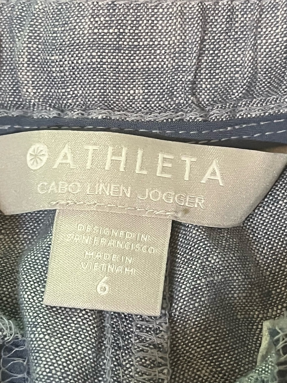 Athleta Cabo Linen Jogger blue, pockets elastic waist athleisure 6 - Picture 5 of 7